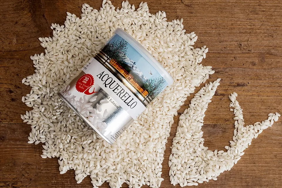 Logo Slow Food sur un packaging de riz Acquerello
